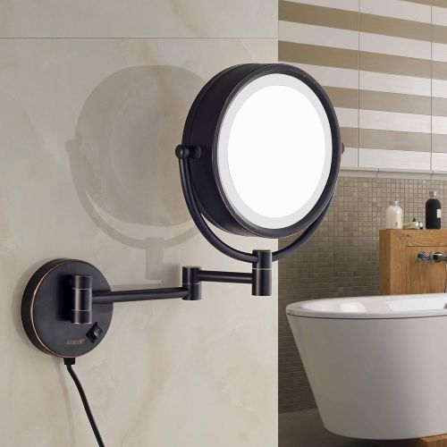  GURUN LED Lighted Wall Mount Makeup Mirror with 7X Magnification,Oil-Rubbed Bronze Finish, 8.5 Inch, Brass,M1809DO(8.5in,7X)