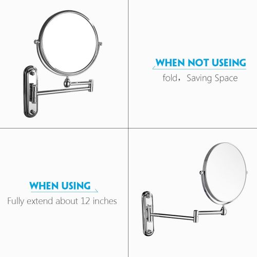  GURUN 10x Magnification Wall Mounted Mirror Swing ArmTwo Sided,8 Inch, Solid Bathroom Mirrors Wall Mounted Chrome Finish M1207(8in,10x)