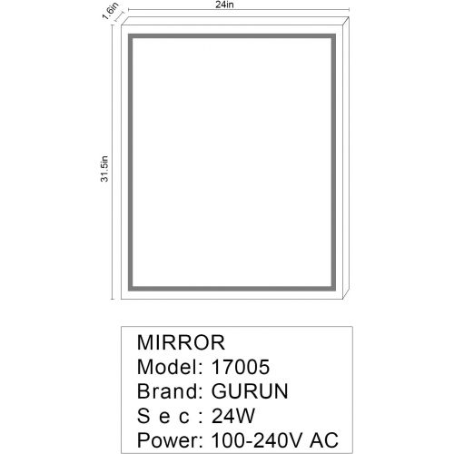  GURUN Vertical LED Wall Mounted Lighted Bathroom Mirror with Touch Button,Dimmer and Defogger | Wall Mount Vertical or Horizontal Installation | 17005((31.5 x 24)