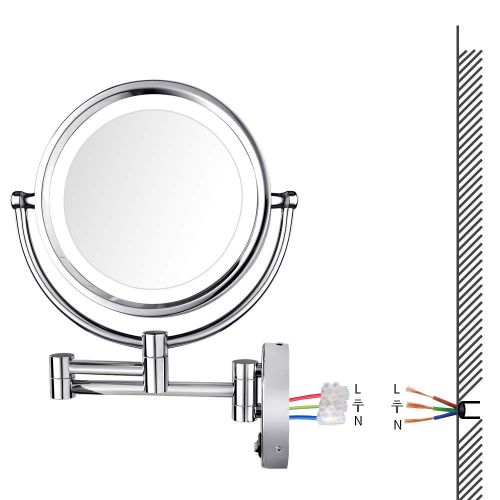  GURUN 8.5 Inch LED Lighted Wall Mount Hardwired Makeup Mirror with 10x Magnification,direct wire,Chrome Finish M1809D (10x, Chrome hardwire)