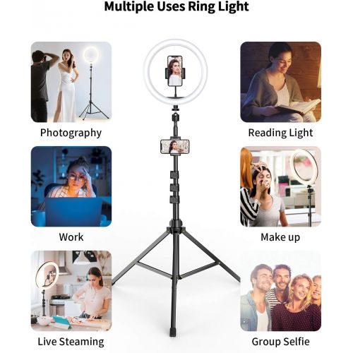  [아마존베스트]10.2 Selfie Ring Light Kit, GUSGU Adjustable Dimmable LED Circle Light with Extendable Tripod Stand, 2 Phone Holders, Bluetooth Wireless Remote Shutter for Camera/Makeup/YouTube/Ph