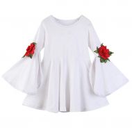 GUTTEAR Infant Baby Girls Flare Sleeve Embroidery Floral Princess Dress Outfits