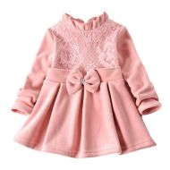 GUTTEAR Guttear Baby GirlsSolid Thick Lace Bow Ruched Princess Dress Warm Clothes