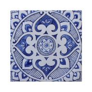 GVEGA Outdoor wall art with boho design, Blue and white garden decor, Ceramic tile, Garden art, Ceramic wall art, Mandala #3, 30cm - blue