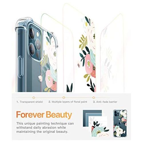  [아마존베스트]GVIEWIN Floden Lite Case Compatible with iPhone 12 Pro Max 6.7 Inch 2020, Clear Floral Women Thin Soft TPU Shockproof Protective Cover Flowers Design Case (Abundant Blossom/White)