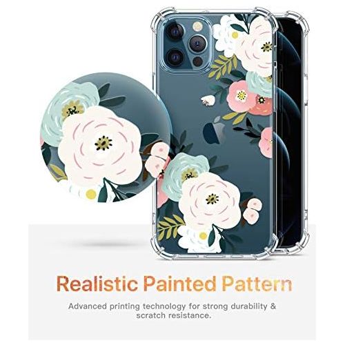  [아마존베스트]GVIEWIN Floden Lite Case Compatible with iPhone 12 Pro Max 6.7 Inch 2020, Clear Floral Women Thin Soft TPU Shockproof Protective Cover Flowers Design Case (Abundant Blossom/White)