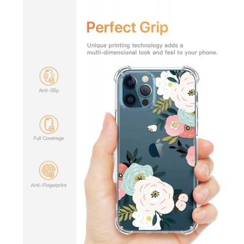  [아마존베스트]GVIEWIN Floden Lite Case Compatible with iPhone 12 Pro Max 6.7 Inch 2020, Clear Floral Women Thin Soft TPU Shockproof Protective Cover Flowers Design Case (Abundant Blossom/White)