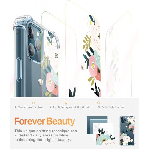  [아마존베스트]GVIEWIN Floden Lite Case Compatible with iPhone 12 Pro Max 6.7 Inch 2020, Clear Floral Women Thin Soft TPU Shockproof Protective Cover Flowers Design Case (Abundant Blossom/White)