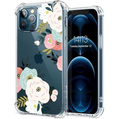  [아마존베스트]GVIEWIN Floden Lite Case Compatible with iPhone 12 Pro Max 6.7 Inch 2020, Clear Floral Women Thin Soft TPU Shockproof Protective Cover Flowers Design Case (Abundant Blossom/White)