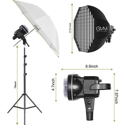  GVM P80S LED 4-Light Kit with Umbrellas, Softboxes, and Backdrops