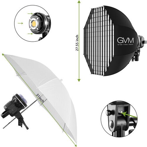  GVM P80S LED 4-Light Kit with Umbrellas, Softboxes, and Backdrops