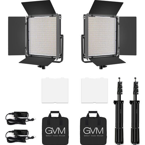  GVM LED1200 Bi-Color LED Light Panel 2-Light Kit with Stands