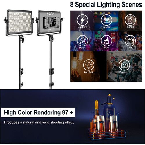  GVM 1000D RGB LED Light Panel (2-Light Kit with Softboxes)