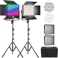 GVM Pro LED Video Light with Softboxes, RGB+Bi-Color Double Sided, Each Side 50W, Video Lighting Kit with Bluetooth Control, Led Panel Lights for YouTube, Studio, Broadcasting, Web Conference, 2 Packs