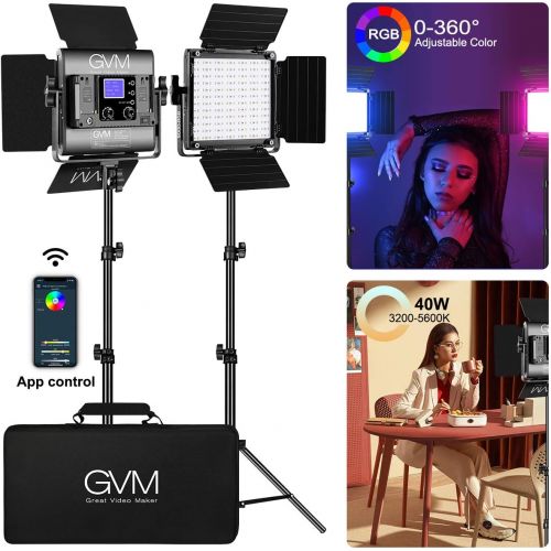  [아마존베스트]GVM Great Video Maker GVM RGB Led Video Light, 2PCS Video Lighting Kit with APP Control, 40W Photography Lighting Led Panel Light with 8 Kinds of The Scene Lights for Studio YouTube, 3200K-5600K, CRI 97