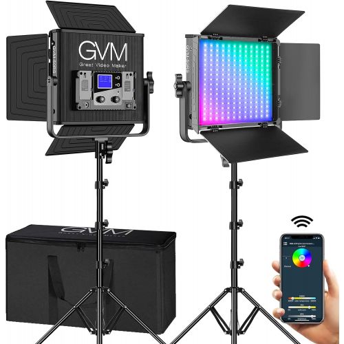  [아마존베스트]GVM Great Video Maker GVM RGB LED Video Lighting Kit with APP Control, 50W 360° Full Color Led Video Lights, Photography Lighting Video Light Kit with 8 Applicable Scenes, 2 Packs Led Panel Lights for V