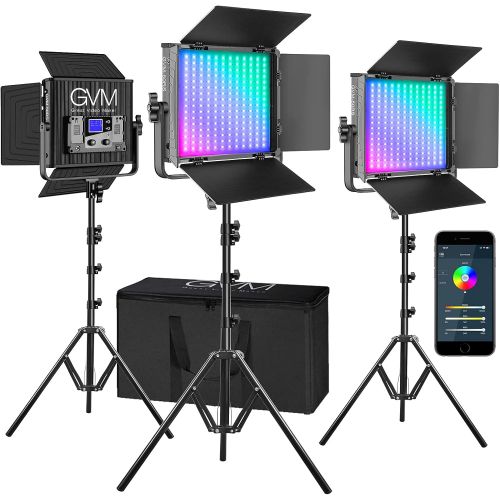  [아마존베스트]GVM Great Video Maker GVM RGB Video Lights with APP Control, 50W Full Color Studio Video Lighting Kit, Led Video Lights for YouTube Photography Lighting, 3 Packs Led Light Panel, Aluminum Alloy Shell, 3