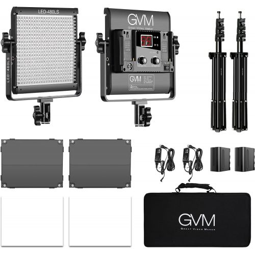  [아마존베스트]GVM Great Video Maker GVM 2 Pack LED Video Lighting Kits with APP Control, Bi-Color Variable 2300K~6800K with Digital Display Brightness of 10~100% for Video Photography, CRI97+ TLCI97 Led Video Light P