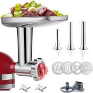 Stainless Steel Food Grinder Attachment for KitchenAid Stand MixerDurable Meat Grinder, Including 3 Sausage Stuffer Dishwasher Safe Attachment Suitable