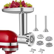 GVODE Stainless Steel Food Grinder Attachment Accessories for KitchenAid Stand Mixers Including Sausage Stuffer, Stainless Steel,Dishwasher Safe