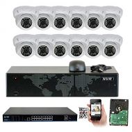 GW Security Inc GW Security 16 Channel 4K NVR 5MP IP Camera Network PoE Surveillance System with 12-Piece HD 1920P Weatherproof Security Dome Cameras - White