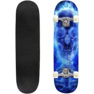 GWFERC Fire Skull Skateboard 31x8 Double-Warped Skateboards Outdoor Street Sports Skateboard for Beginners Professionals Cool Adult Teen Gifts