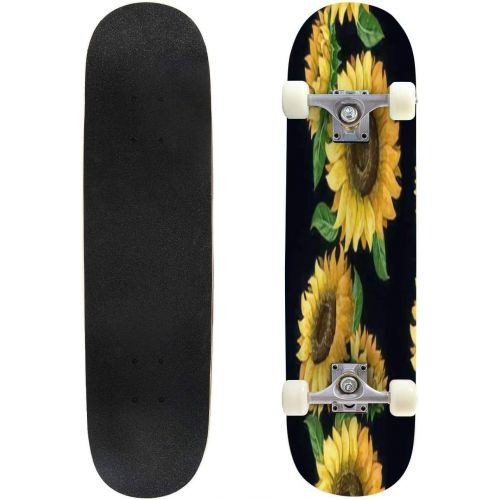  GWFERC Sunflower Seamless Pattern Sunflower Fabric Background Big Abstract Skateboard 31x8 Double-Warped Skateboards Outdoor Street Sports Skateboard for Beginners Professionals Cool Adul