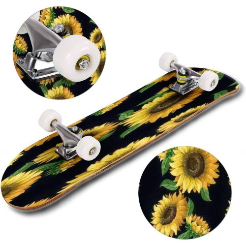  GWFERC Sunflower Seamless Pattern Sunflower Fabric Background Big Abstract Skateboard 31x8 Double-Warped Skateboards Outdoor Street Sports Skateboard for Beginners Professionals Cool Adul