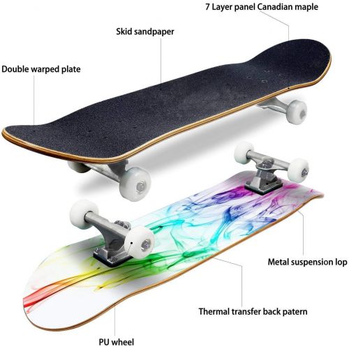  GWFERC Rainbow Smoke Skateboard 31x8 Double-Warped Skateboards Outdoor Street Sports Skateboard for Beginners Professionals Cool Adult Teen Gifts