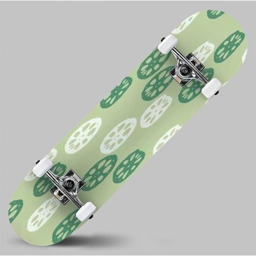  GWFERC Watercolor Illustration Painting of Leafs Flowers and Lotus Seamless Skateboard 31x8 Double-Warped Skateboards Outdoor Street Sports Skateboard for Beginners Professionals Cool Adu