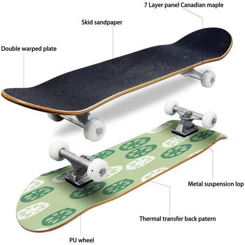  GWFERC Watercolor Illustration Painting of Leafs Flowers and Lotus Seamless Skateboard 31x8 Double-Warped Skateboards Outdoor Street Sports Skateboard for Beginners Professionals Cool Adu