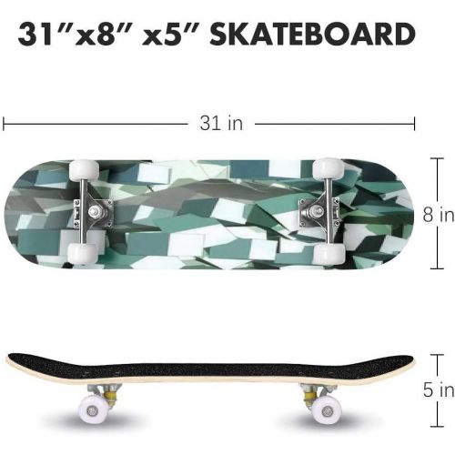  GWFERC Three Dimensional Abstract Background Skateboard 31x8 Double-Warped Skateboards Outdoor Street Sports Skateboard for Beginners Professionals Cool Adult Teen Gifts