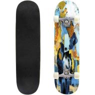 GWFERC Painting Art Abstract Grunge Graphic Background Skateboard 31x8 Double-Warped Skateboards Outdoor Street Sports Skateboard for Beginners Professionals Cool Adult Teen Gifts