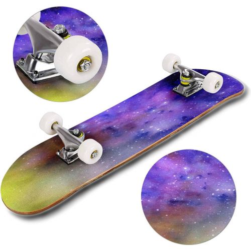  GWFERC Watercolor Landscape with Night View on Pine Tree Forest and Starry Skateboard 31x8 Double-Warped Skateboards Outdoor Street Sports Skateboard for Beginners Professionals Cool Adul