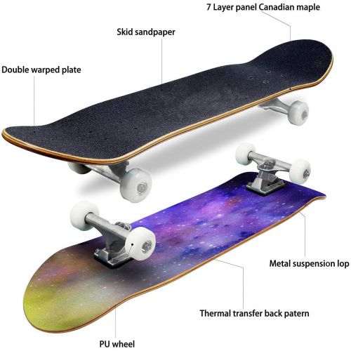  GWFERC Watercolor Landscape with Night View on Pine Tree Forest and Starry Skateboard 31x8 Double-Warped Skateboards Outdoor Street Sports Skateboard for Beginners Professionals Cool Adul