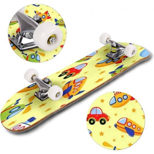  GWFERC Seamless dots Doodle Rhombus Colorful Pattern Skateboard 31x8 Double-Warped Skateboards Outdoor Street Sports Skateboard for Beginners Professionals Cool Adult Teen Gifts
