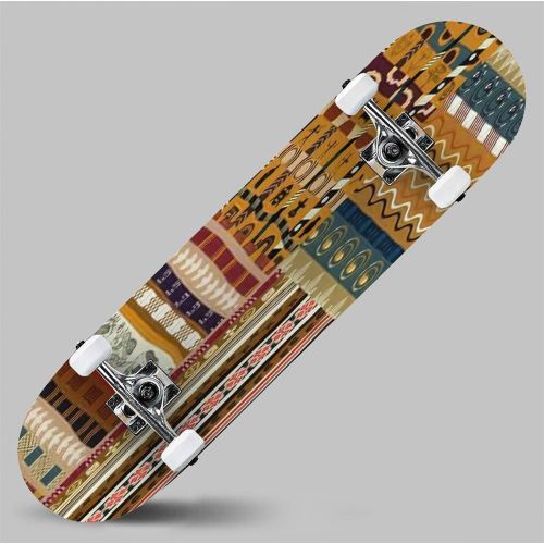  GWFERC Indian Seamless Patterns Skateboard 31x8 Double-Warped Skateboards Outdoor Street Sports Skateboard for Beginners Professionals Cool Adult Teen Gifts