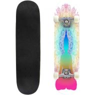 GWFERC Silhouette in Lotus Position Over Colorful Ornate Mandala Stock Skateboard 31x8 Double-Warped Skateboards Outdoor Street Sports Skateboard for Beginners Professionals Cool Adult Te