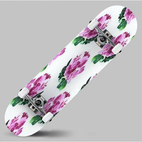  GWFERC Seamless Pattern with Watercolor Hand Drawn Fantasy White Purple Skateboard 31x8 Double-Warped Skateboards Outdoor Street Sports Skateboard for Beginners Professionals Cool Adult T