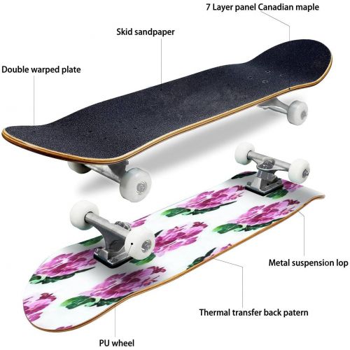  GWFERC Seamless Pattern with Watercolor Hand Drawn Fantasy White Purple Skateboard 31x8 Double-Warped Skateboards Outdoor Street Sports Skateboard for Beginners Professionals Cool Adult T