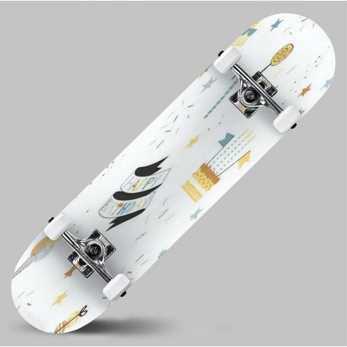  GWFERC Hand Drawn Shrovetide or Maslenitsa Seamless Pattern with Samovar Skateboard 31x8 Double-Warped Skateboards Outdoor Street Sports Skateboard for Beginners Professionals Cool Adult