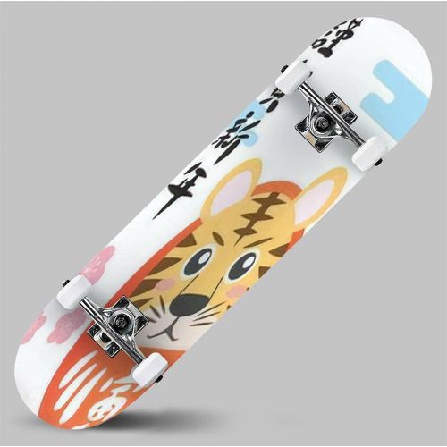  GWFERC Seamless Pattern with Tigers Isolated on The Floral Background Skateboard 31x8 Double-Warped Skateboards Outdoor Street Sports Skateboard for Beginners Professionals Cool Adult Tee