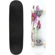 GWFERC Hand Painted Watercolor Flowers and Plants from The Bottom Skateboard 31x8 Double-Warped Skateboards Outdoor Street Sports Skateboard for Beginners Professionals Cool Adult Teen Gi