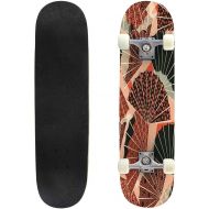 GWFERC Seamless Pattern with Paisley Swirls Decorated with Roses Small Pink Skateboard 31x8 Double-Warped Skateboards Outdoor Street Sports Skateboard for Beginners Professionals Cool Adu