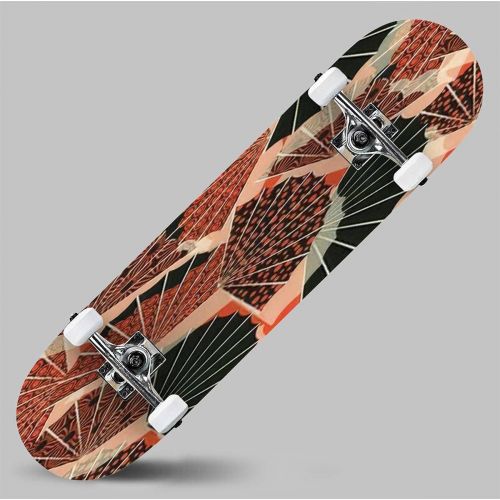  GWFERC Seamless Pattern with Paisley Swirls Decorated with Roses Small Pink Skateboard 31x8 Double-Warped Skateboards Outdoor Street Sports Skateboard for Beginners Professionals Cool Adu
