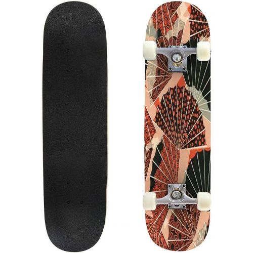  GWFERC Seamless Pattern with Paisley Swirls Decorated with Roses Small Pink Skateboard 31x8 Double-Warped Skateboards Outdoor Street Sports Skateboard for Beginners Professionals Cool Adu