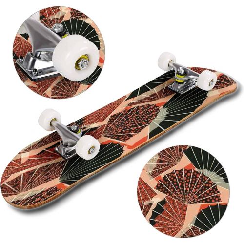  GWFERC Seamless Pattern with Paisley Swirls Decorated with Roses Small Pink Skateboard 31x8 Double-Warped Skateboards Outdoor Street Sports Skateboard for Beginners Professionals Cool Adu