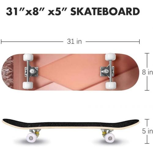  GWFERC Geometric Background with Stand and Three Dimensional Rectangles Skateboard 31x8 Double-Warped Skateboards Outdoor Street Sports Skateboard for Beginners Professionals Cool Adult T