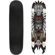 GWFERC Scary of a Native American Shaman Stock Illustration Skateboard 31x8 Double-Warped Skateboards Outdoor Street Sports Skateboard for Beginners Professionals Cool Adult Teen Gifts