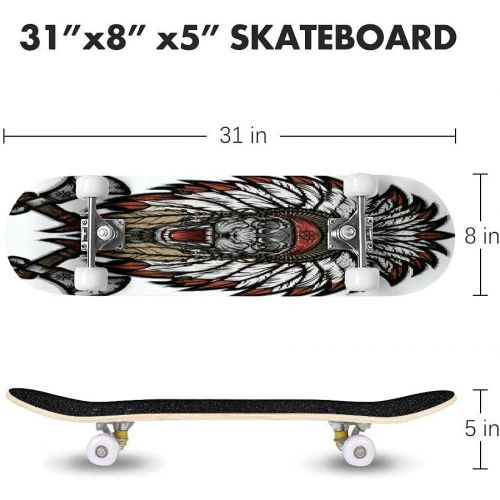  GWFERC Scary of a Native American Shaman Stock Illustration Skateboard 31x8 Double-Warped Skateboards Outdoor Street Sports Skateboard for Beginners Professionals Cool Adult Teen Gifts